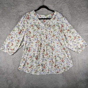 Rose + Olive Top Womens 1X Floral 3/4 Sleeve Button Front Pleated Cottagecore - Picture 1 of 13