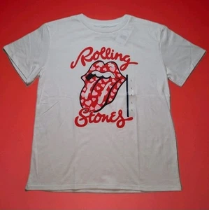 Rolling Stones Kids White T-Shirt Size Large Tongue Logo W/Hearts Youth Tee New - Picture 1 of 5