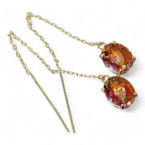 Twilight Fire Topaz, 14KY Gold Threader Earrings, E103 - Picture 1 of 6