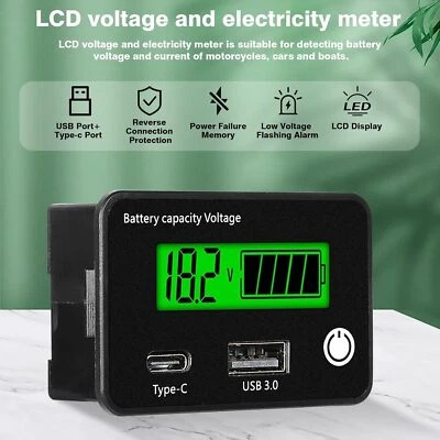 MARKENLOS 12V LCD Anzeige Volt Monitor Batterie Kapazität Digital Voltmeter Spannung USB