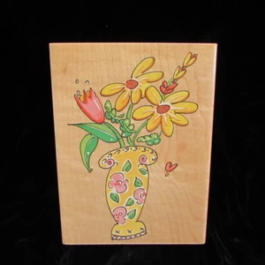 Stampa Rosa 50-111 Festival Bouquet Flowers In Vase Daisy Tulip Rubber Stamp - Picture 1 of 7