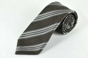 Damiano Presta Men's Tie Brown Gray White Striped 7 Fold Silk Necktie 60 x 3.25 - Picture 1 of 4
