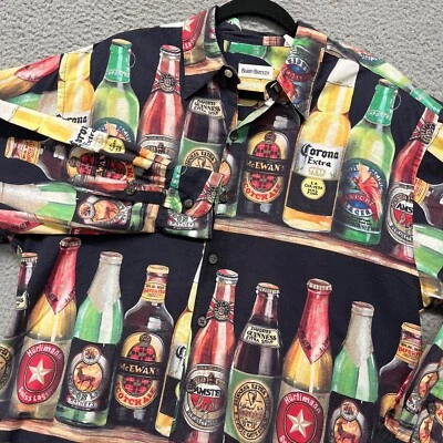 Vtg Barry Bricken Shirt Mens M Black Beer AOP Novelty Bar Alcohol Button Up - Image 1 of 4