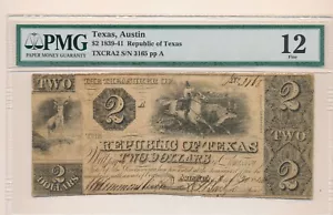 TEXAS - $2.00 1840 - REPUBLIC OF TEXAS - PMG FINE 12 CERTIFIED - RARE NOTE - Picture 1 of 2