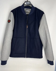 NWT Mountain Khakis Wool Blend Two Tone Varsity Navy Jacket Gray Sleeves Size L - Picture 1 of 9