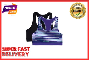 Athletic Works Girls 4-16 Micro StretchBra 2-Pack Stripe/ Black SIZE 30 --O11-- - Picture 1 of 1