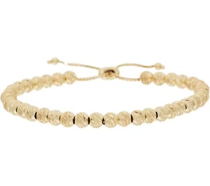 Diamond Cut Bead Adjustable Bracelet 14K Yellow Rose Gold Plated Real Silver QVC - Picture 1 of 9
