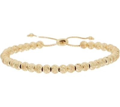 Diamond Cut Bead Adjustable Bracelet 14K Yellow Rose Gold Plated Real Silver QVC - Image 1 of 3