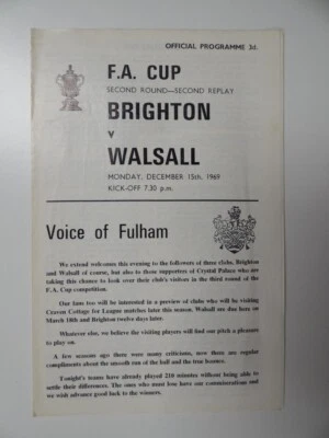 BRIGHTON v WALSALL | 1969/1970 | FA CUP R2 2ND REPLAY | 15 DEC 1969 |@ FULHAM FC - Image 1 of 3
