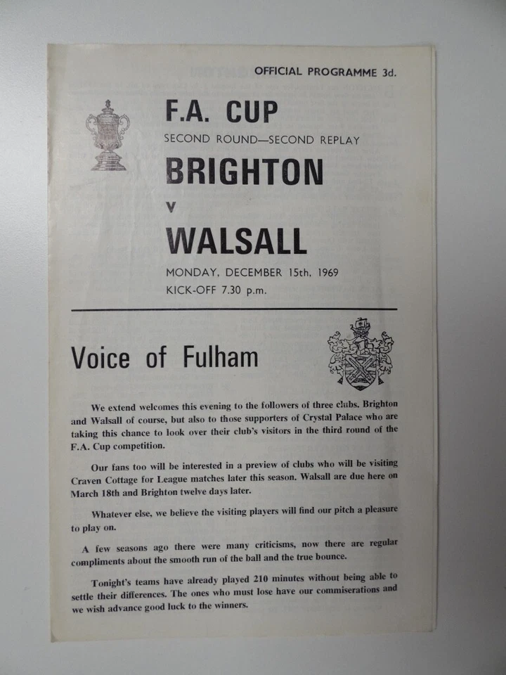 BRIGHTON v WALSALL | 1969/1970 | FA CUP R2 2ND REPLAY | 15 DEC 1969 |@ FULHAM FC - Image 1 of 3