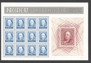 1997 US Scott #3139 50c Benjamin Franklin Pacific 97 Souvenir Sheet of 12 - Picture 1 of 1