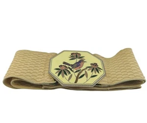 VTG Women Stretch Belt with Bird & Flowers Enamel Cloissone Buckle - Picture 1 of 12