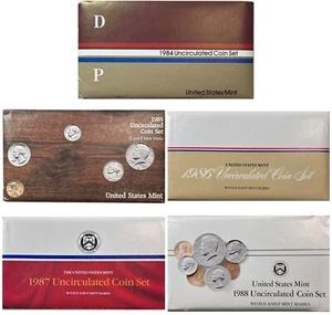 1984, 1985, 1986, 1987 & 1988 (P&D) U.S. Mint UNC Coin Sets - 10 Coins Each Set - Picture 1 of 8