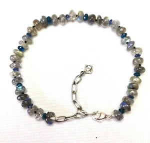 Labradorita, Apatita, Zafiro, Sterl. Pulsera Hecha a Mano de Plata 7" - 8.25" - Imagen 1 de 2