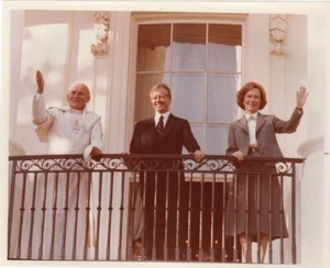 Foto oficial de la Casa Blanca 1979 Jimmy Carter y el Papa Juan Pablo II - Imagen 1 de 1