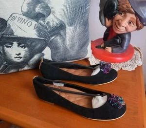 REEF Bella Costas Black Suede Leather Ballet Flats Size US6 UK4 "NEW" - Picture 1 of 7