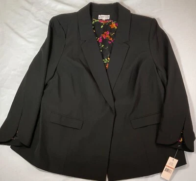 Chaqueta Blazer Nanette Lepore Mujer Negra Con Forro Floral Manga Larga 24W Foto 1 de 4