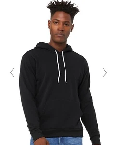 BELLA+CANVAS 3719 Unisex Manga Larga Esponja Polar Pullover Negro Sudadera con Capucha Pequeña - Imagen 1 de 4
