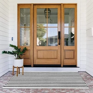 Striped Black Cotton Rugs Bedroom Bathroom Kitchen Layered Doormat Rug carpet - Picture 1 of 42
