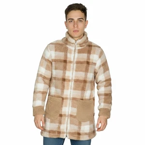 Felpa con zip a quadri beige sherpa beige - Imagen 1 de 5