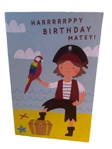 Birthday Greeting Card- Blank Inside - Harrrpy Birthday Matey -pirate Theme - Picture 1 of 2