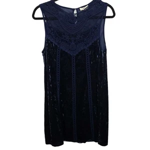 Mini Vestido Para Mujer Entro Talla M Terciopelo Crochet Encaje Cambio Azul Zafiro Sin Mangas - Imagen 1 de 10