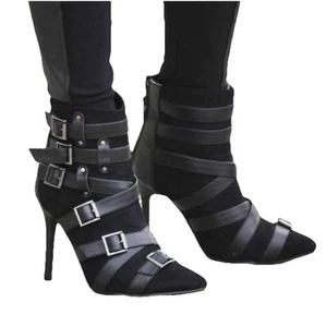 Botas de tacón alto con hebilla negras para mujer talla 10 - Imagen 1 de 11