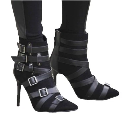 Botas de tacón alto con hebilla negras para mujer talla 10 Foto 1 de 4