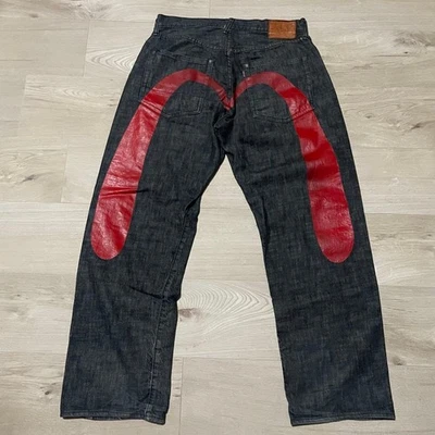 Jeans Evisu 2001 Rojo Daikoku Negro Rojo Oreja Luz Oz Denim Talla 35 Raro Foto 1 de 4