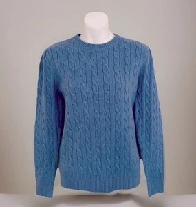 NWT~ANN TAYLOR Cashmere/Wool Blend Sweater Sz L Blue Cable Knit Crew Neck - Picture 1 of 6