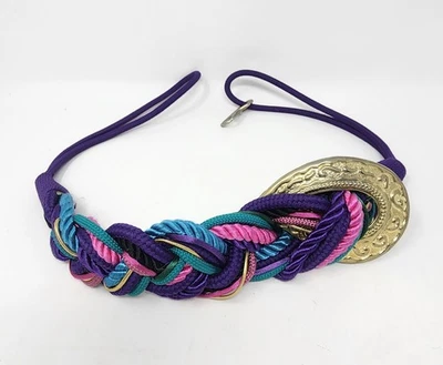 Cinturón de cuerda trenzada vintage de tienda de cuero para mujer M hebilla dorada púrpura rosa azul años 80 Foto 1 de 4