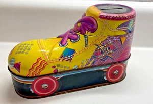 Vintage Rad and Roll tin metal multicolored Roller skate coin money bank - Picture 1 of 10
