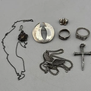 Lot Of Sterling And Pewter Jewelry Rings Pendants, Brooch Necklace Mexico - Picture 1 of 6