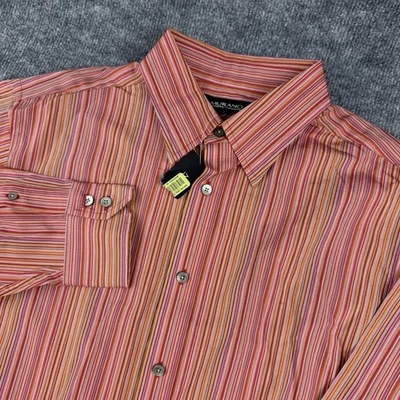 Camisa masculina listrada Murano grande vermelha manga longa algodão com botões - Imagem 1 de 4