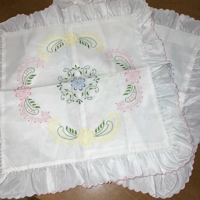 2 VTG Coquette Ruffled Floral Pillow Sham 20” Embroidered Cottagecore 15” Insert - Image 1 of 4