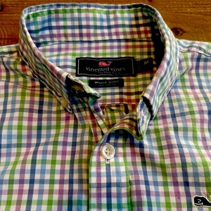 Vineyard Vines Shirt Boys Medium Whale Shirt Plaid Logo Button Down - Picture 1 of 5