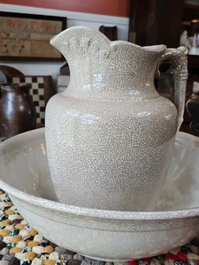 Amazing Antique White Ironstone Pitcher & Bowl Heavily Stained/Crazing *Pls Read - Picture 1 of 24