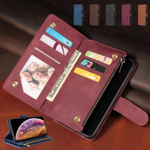 Retro Leather Zipper Card Wallet Case For Xiaomi 9 9Se 8 Lite 8Se 6 6X 5X A2 A1 - Picture 1 of 17