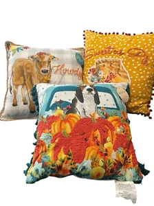 Pioneer Woman Dog Charlie Howdy Sweet as Pie Decorative Throw Pillow Set of 3 - Picture 1 of 15