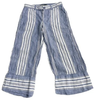 Lauren Ralph Lauren 100% LINEN Crop Pants Womens 4 Blue / White Striped Wide Leg - Image 1 of 4