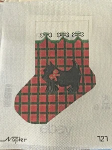 SCOTTISH TERRIER Hand-painted Needlepoint Canvas Napier Plaid Stocking 12x10" - Picture 1 of 4