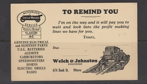 POST CARD automotive parts OTTAWA ON klaxon United Motors - Picture 1 of 2