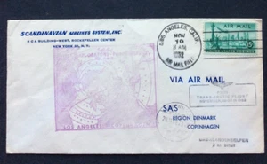 BroadviewStamps Los Angeles to Copenhagen SAS fist flight cover. - Picture 1 of 3