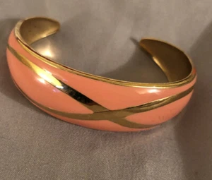 Retro Armband Manschette Lachs Rosa & Gold Streifen - Bild 1 von 4