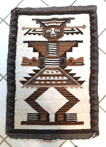 Alfombra de lana tejida a mano vintage colgante de pared con patrón tribal tonos tierra marrón - Imagen 1 de 14