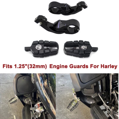 Motorcycle Black Stainless Steel 32mm Highway Foot Pegs For Harley Davidson - Imagem 1 de 4