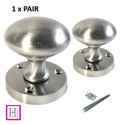 SATIN Door Knobs on Round Rose Mortice Internal Door Handle Sold as Pairs - Image 1 of 4