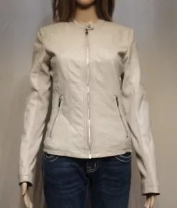 Women’s Kenneth Cole Reaction Full Zip Faux Leather Jacket Ivory size Small NWT - Picture 1 of 6