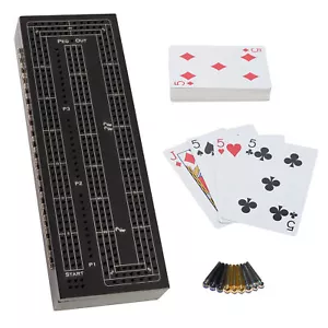 WE Games 3 Player Wooden Cribbage Board Set with storage, Black Stained - Picture 1 of 8