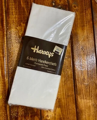 Vintage Men's White Handkerchiefs Set of 6 Harveys Permanent Press Polycotton - Image 1 of 3